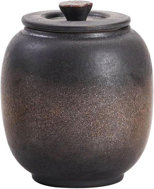 STOBAZA Ceramic Tea Canister Sealed Storage with Lid, 3.07 x 3.66Inch Jar | Covered Storage Format for Loose Leaf Tea, Sugar and Small Dry Ingredients