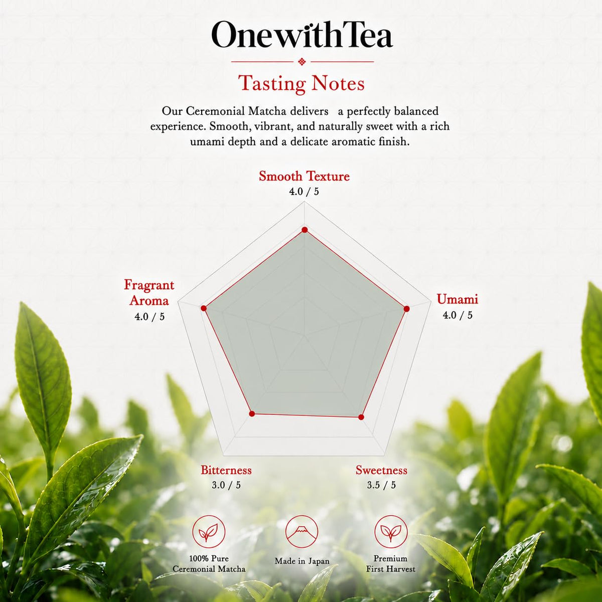 ONE WITH TEA Organic Ceremonial Matcha Powder, Stone-Ground Japanese Green Tea, Premium Grade, Made in Japan, 2 oz (60 g)