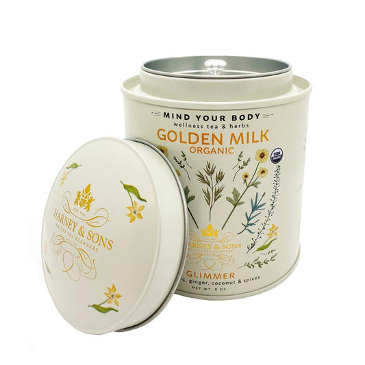 Harney & Sons Golden Milk Powder Tin, Turmeric Spice Blend, 8 oz | Caffeine-free blend with organic turmeric, ginger, co
