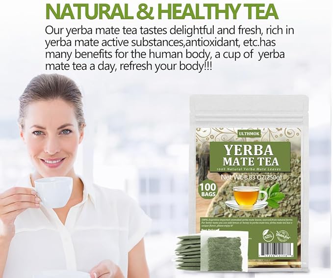 Premium 60 Unsmoked Yerba Mate Tea Bags, Made with 100% Pure Yerba Mate Leaves, No Additives & Caffeine Free.
