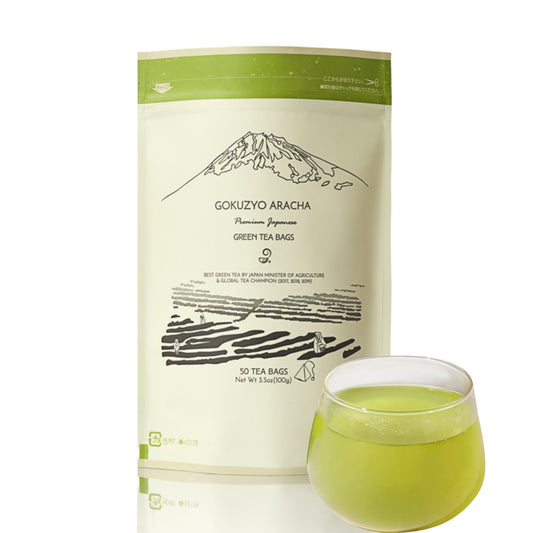 Japanese Green Tea Co. Aracha Gokuzyo Japanese Green Tea Bags – (Pack Of 50) Soilon Pyramid Tea Bags – Premium Loose-Leaf