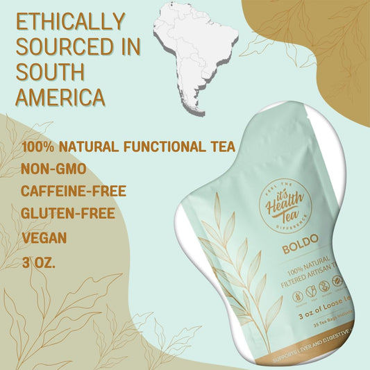 Boldo Herbal Tea — Traditionally Used for Digestive Comfort &amp; Healthy Bile Flow | 35 Filtered Tea Bags Included | Caffeine-Free, Gluten-Free | 3 oz Loose Leaf