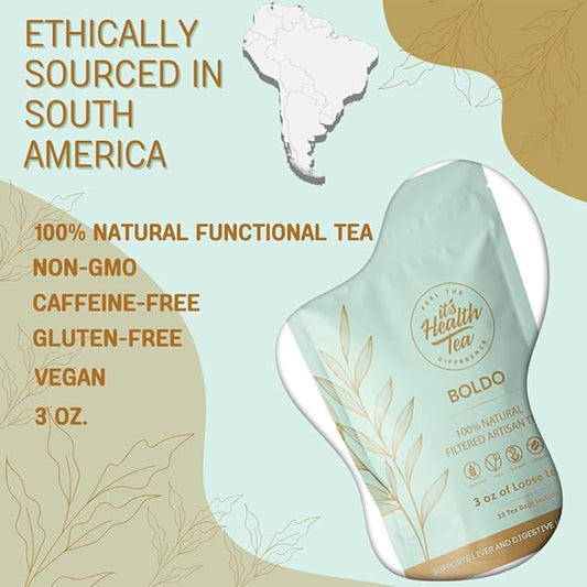 Boldo Herbal Tea — Traditionally Used for Digestive Comfort & Healthy Bile Flow | 35 Filtered Tea Bags Included | Caffeine-Free, Gluten-Free | 3 oz Loose Leaf