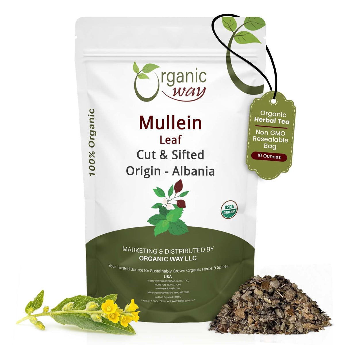Organic Way Mullein Leaf Cut & Sifted - Herbal Tea (16 Oz)