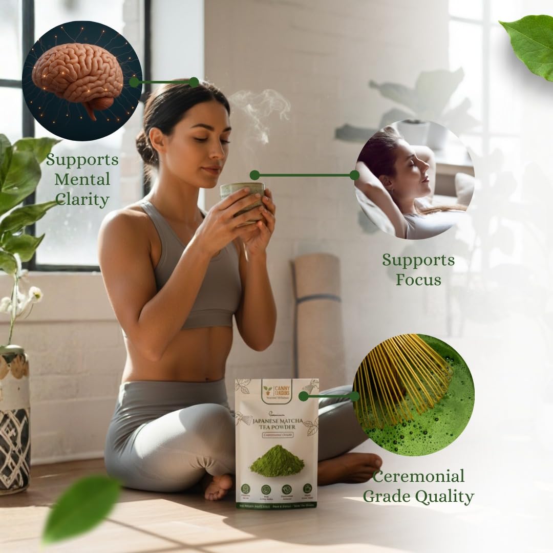 Canny Herbs Matcha Tea Powder 4oz, Japanese Ceremonial Grade, Green Tea Powder, Energy, Calm & Focus, Antioxidant Support