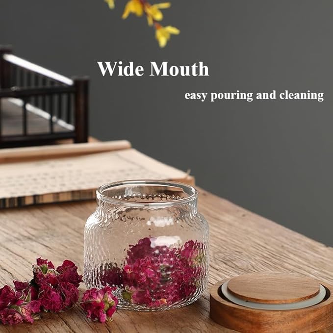 Viovian 10 OZ Glass Jar with Lid Food Vintage Decorative Glass Storage Jars Coffee Nuts Canister Anti-Slip Kitchen Container for Sugar Candy Cookie Spice Tea 300ML