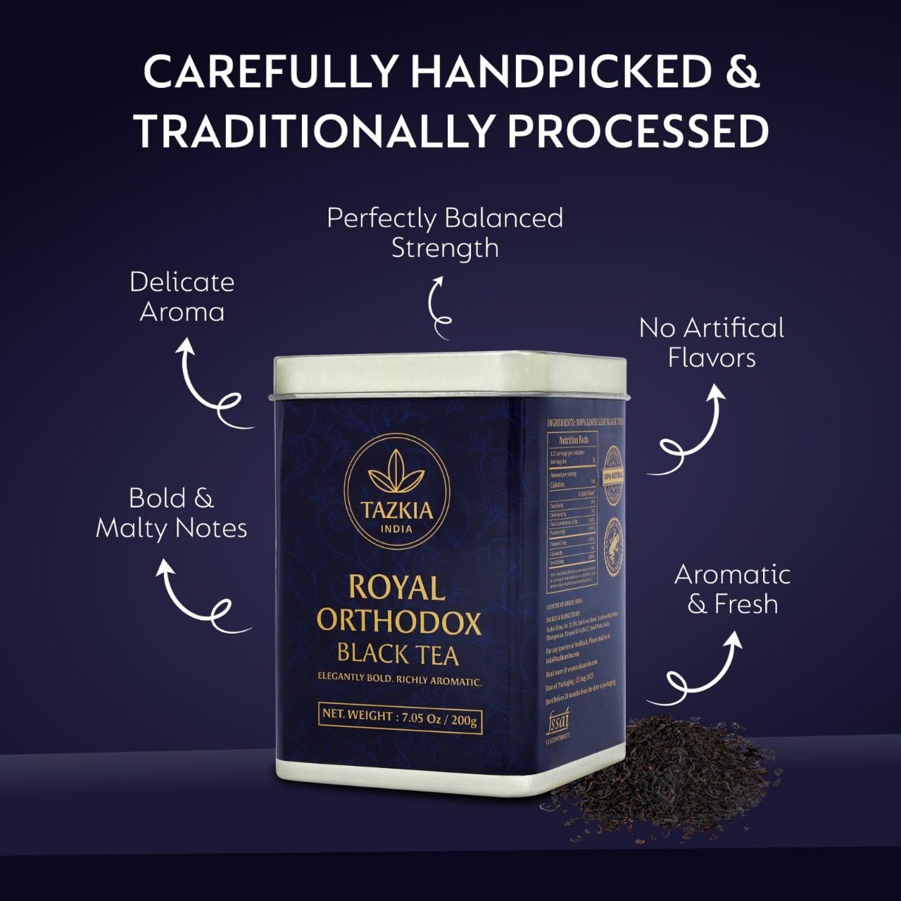 TAZKIA Nilgiri Black Tea (Loose Leaf) – Original | Smooth, Non-Bitter Indian Tea | Daily Wellness Teas for Energy, Refresh & Relaxation | 100 Cups Total