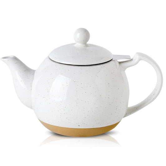 HVH 34 oz Porcelain Teapot with Stainless Steel Infuser, Ceramic Tea pot with Infuser for Loose Tea, Enough For 6 Cups, High Tea Series