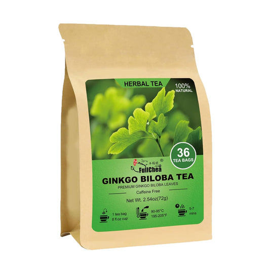 FullChea Ginkgo Biloba Tea Bags, 36 Counts, Non-GMO, Caffeine-Free | Pure Dried Ginkgo Biloba Leaves, Support Memory &amp; Focus, No Additives, Resealable Pouch