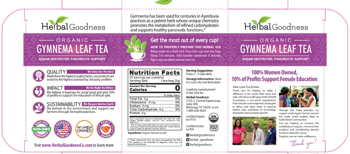 Gymnema Sylvestre Leaf Tea Organic, Gurmar Leaves, 24ct Herbal Goodness