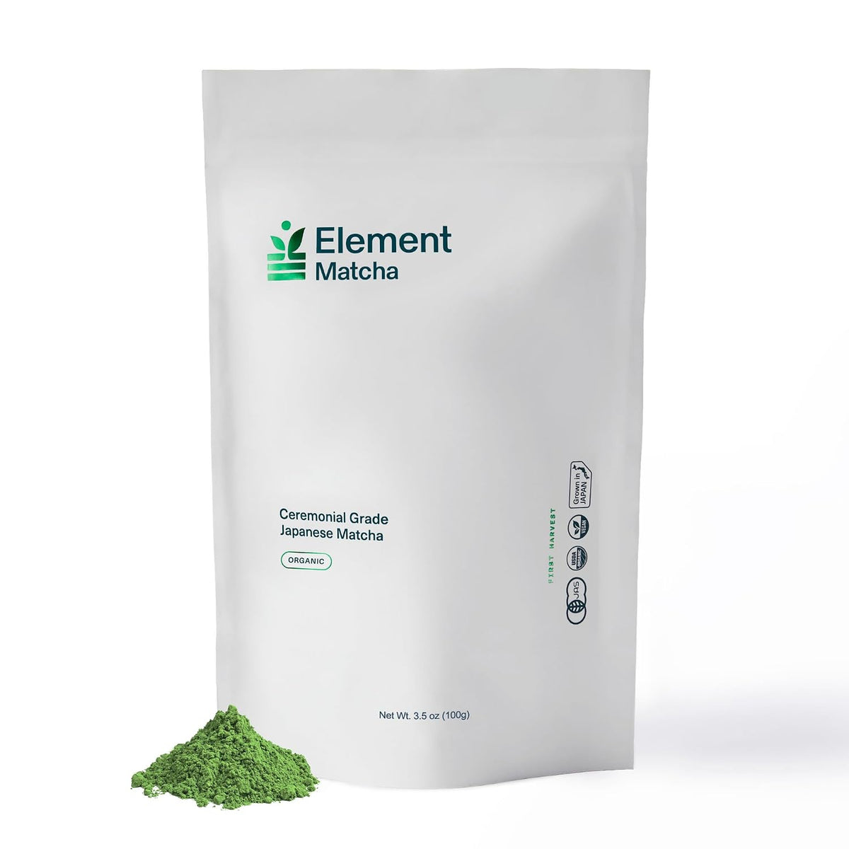 Element Matcha Ceremonial Grade 100% Organic Green Tea Matcha Powder - Authentic Japanese First Harvest for Tea and Lattes - Calm Energy Superfood (3.5oz / 100g Pouch)