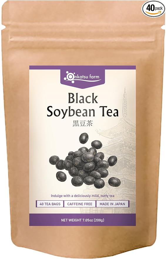 Onkatsu Farm Black Soy Bean Premium Japanese Tea Bags, Rich Nutty Flavor, Hot or Iced, Caffeine Free, 40 Total Tea Bags