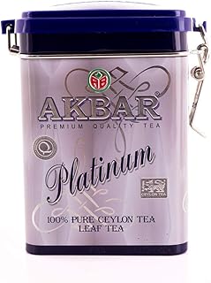 Akbar 100% Pure Ceylon Platinum Leaf Tea Tin (90g) - Premium Orange Pekoe OP1 Black Tea, Vegan, Mountain-Grown Loose Leaves