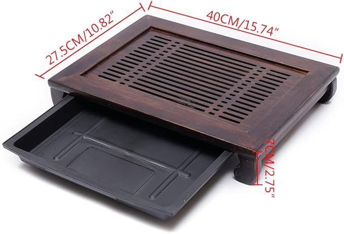 Bamboo Tea Trays for Serving with Drawer Water Storage Drainage Tea Serving Tray Chinese Tea Tray Gongfu for Teahouse Home Office, 15.74"×10.82"×2.75"