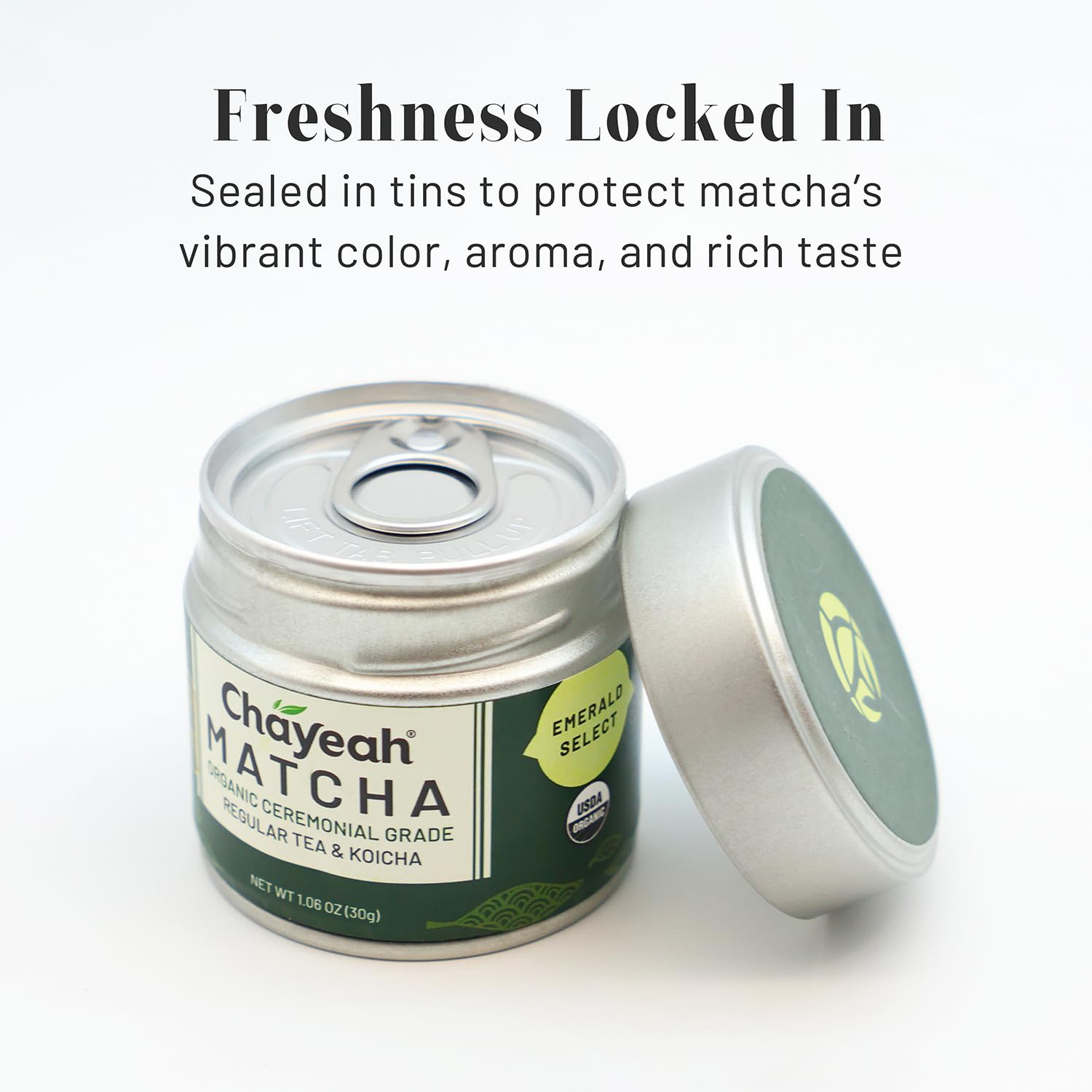 CHAYEAH, Emerald Select Matcha – Organic Ceremonial Grade Matcha Green Tea Powder, Premium First Harvest (1.06 oz Tin)