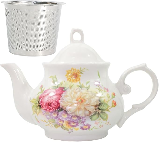 Classic Vintage British Royal Style Ceramic Teapot, 30OZ Large Teapot Perfect for Everyday Gathering
