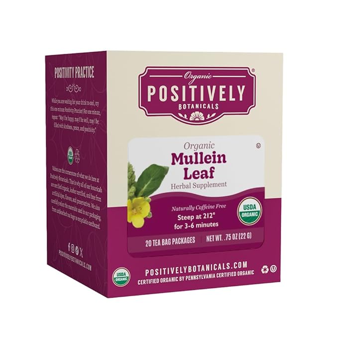 Organic Positively Botanicals Company, Mullein Herbal Tea Bags, 20 Count