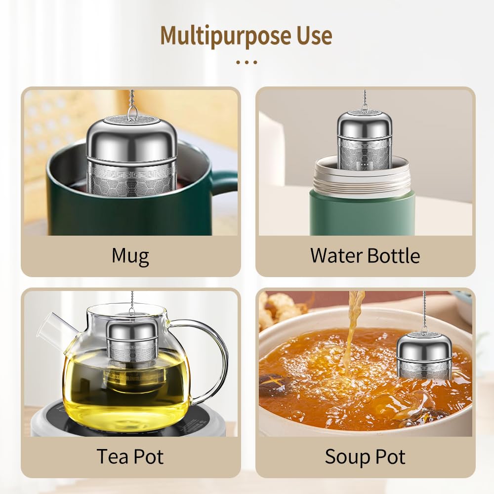 BOMANSI BOMS Tea Strainers for Loose Tea, Extra Fine Mesh Tea Infuser, 316 Stainless Steel with Extended Chain Hook, Loose
