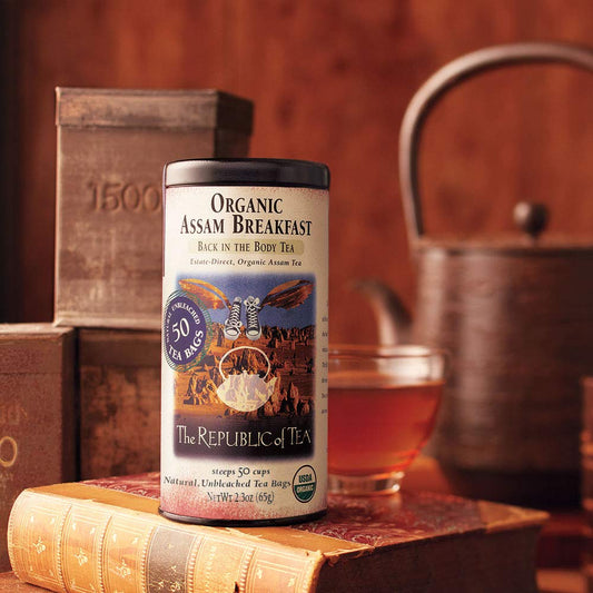 The Republic of Tea Organic Assam Breakfast Black Tea, 50 Count | Naturally Caffeinated. Made for morning or afternoon sipping. Brisk and full-bodied. USDA Organic and Gluten Free.