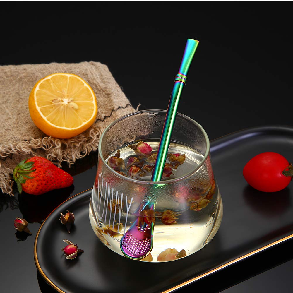 Datconect Yerba Mate Bombilla Stainless Steel Straw Loose Leaf Tea Infuser Dringking Spoons Filter Stirring Straws Pack of 5