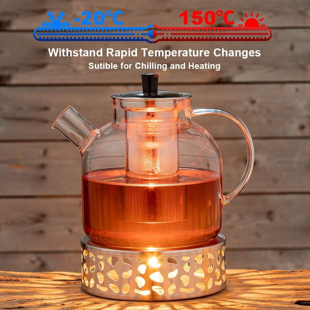 1500ml(50oz) Glass Teapot with Removable Infuser, Ehugos Stovetop Safe Large Tea Pot, Blooming and Loose Leaf Hand Crafted