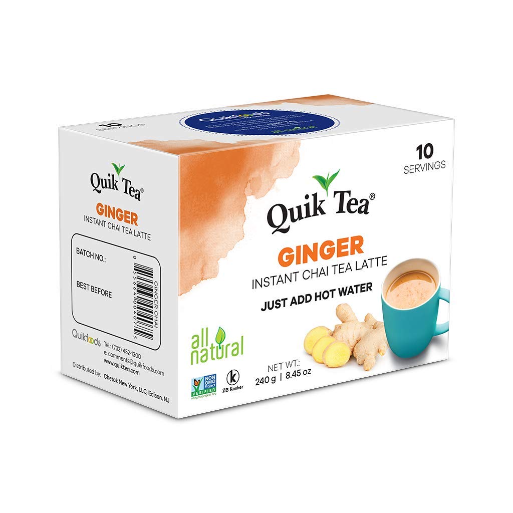 QuikTea 4 flavor Instant Cardamom/Masala/Ginger/Lemongrass Chai Tea Latte Variety Pack, 33.8 Oz, Artisanal Indian Chai Latte Mix, Just Add Hot Water, Low Caffeine, Non-GMO, Gluten Free
