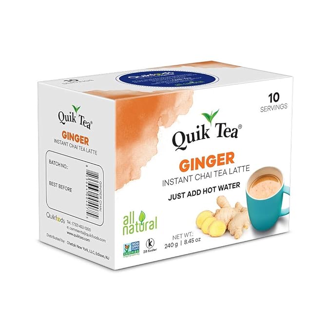 QuikTea Chai Tea Latte 4 Flavor Variety Pack, Cardamom/Masala/Ginger/Lemongrass, 34 Oz