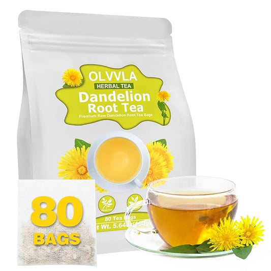 Olvvla - Dandelion Root Tea Bags - 2g X 80 Count - Premium Raw Dandelion Root - Caffeine-free - Non-GMO - Support Digestion & Cleanse