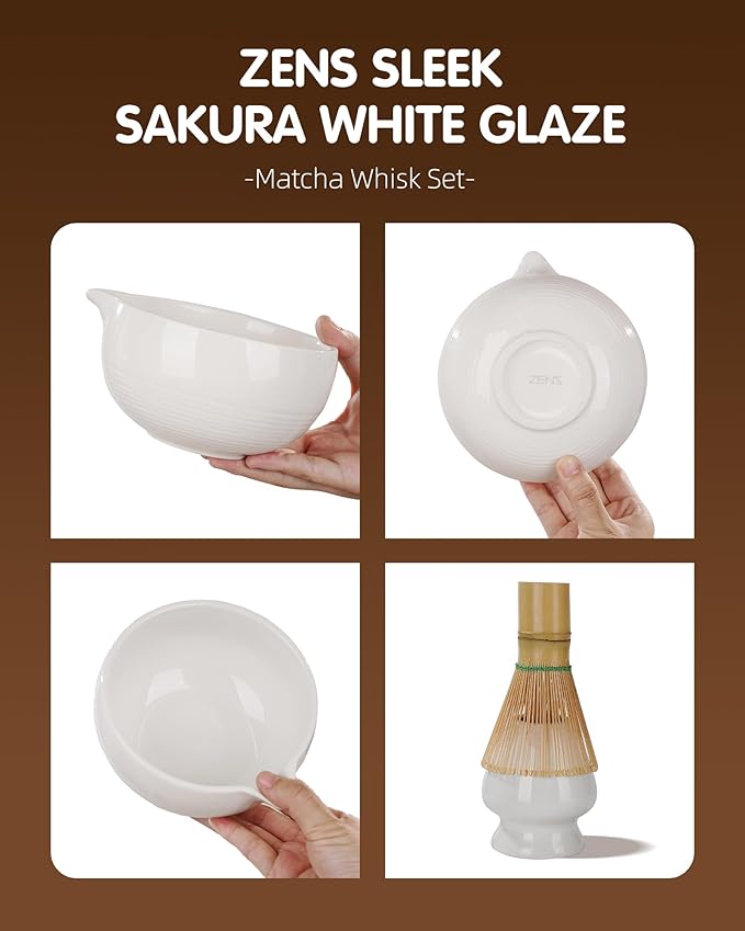 Zens Matcha Whisk Set, 5pcs Matcha Kit Set Includes Ceramic Bowl, Bamboo Whisk and Chasen Holder