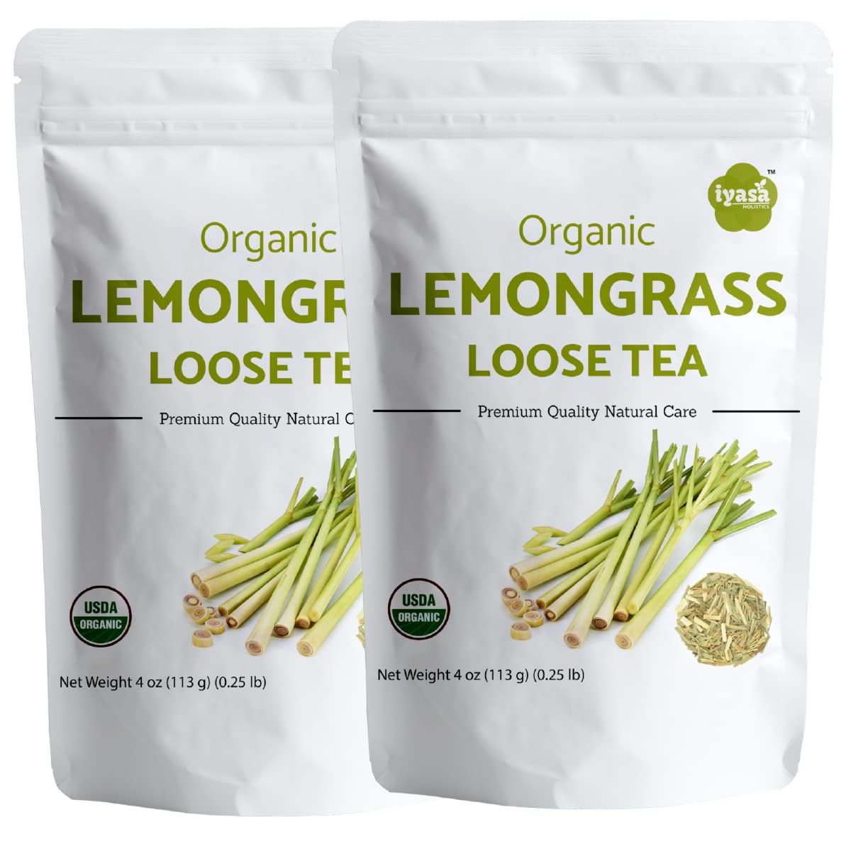 Iyasa Holistics Organic Lemongrass 4 oz - USDA Certified Lemongrass Tea Loose Leaf Cuts, Caffeine Free Tea - East Indian Malabar Grass For Cooking, Smoothies Pure Ayurveda Products