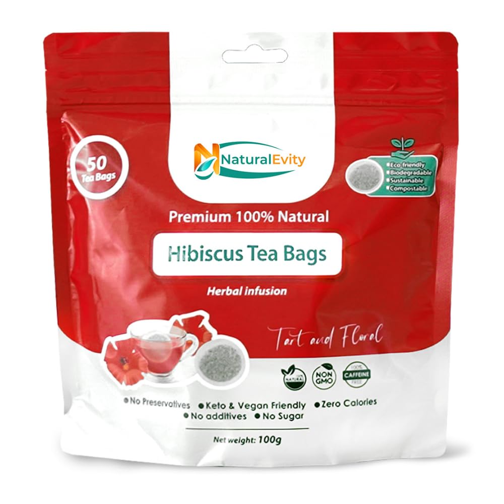 Hibiscus Tea Bags (50 Count) – Flor de Jamaica Herbal Tea, Caffeine-Free Hibiscus Tea, Antioxidant-Rich, &amp; Non-GMO – NaturalEvity - Ayurveda Inspired.