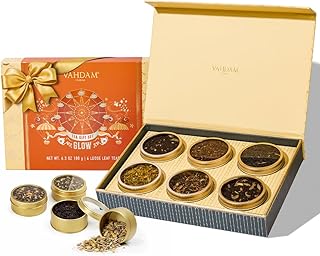 VAHDAM, GLOW - Assorted Mothers Day Gift Set for Mom from Son, Daughter (6 Loose Leaf Tea) Tin Caddy Presentation Box | Gluten Free, Non GMO | Mothers Day Gifts for Mom/Grandma
