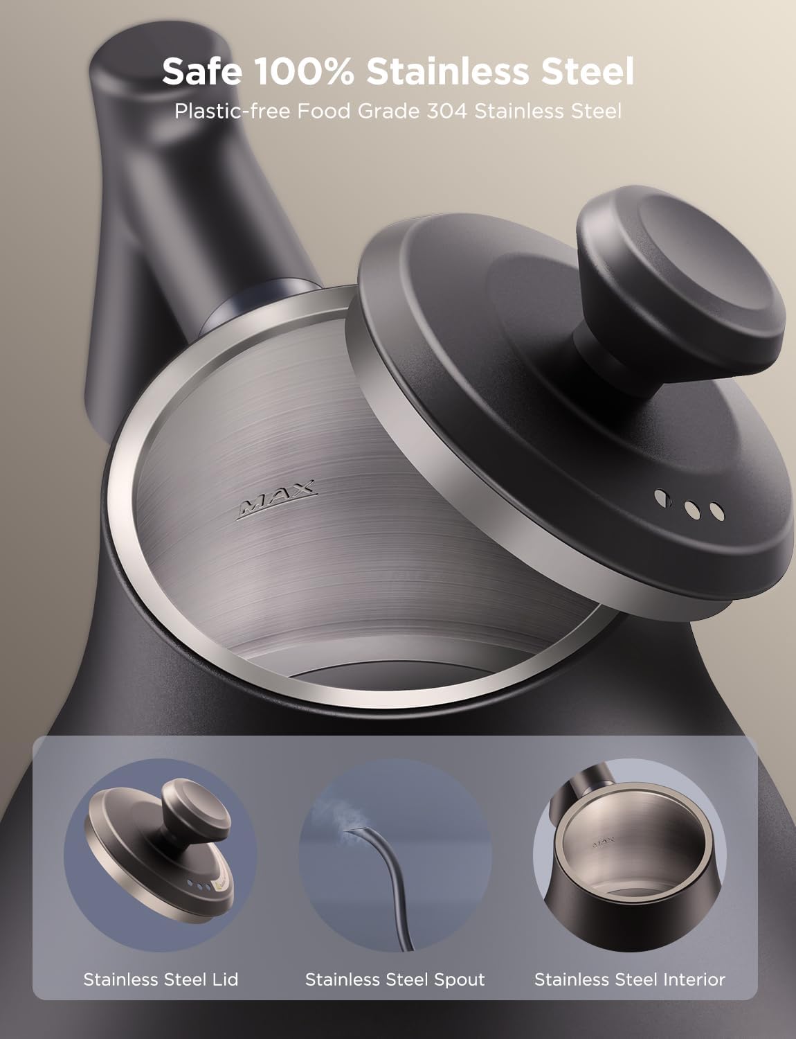 Govee Smart Electric Kettle, WiFi Variable Temperature Gooseneck Tea Kettle | Pour Over Kettle and Electric Tea Kettle, Alexa Control, 1200W Quick Heating, All Stainless Steel, 0.8L Matte Black