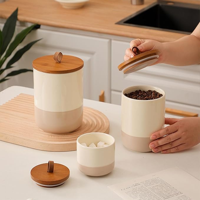 Coffee Canister, Ceramic Food Storage Jars with Lids Salt Matcha Container Brown Sugar Container Bowl for Kitchen Tea, Coffee Beans