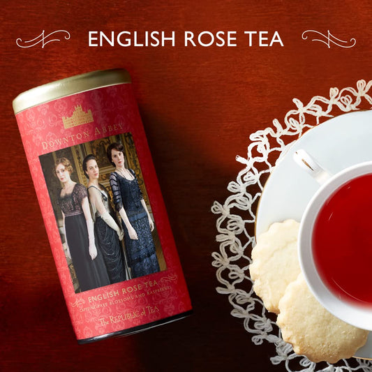 The Republic of Tea Downton Abbey English Rose Herbal Tea, 36 Count | Caffeine Free. Suitable for day or evening sipping. Bright and tart with soft floral notes. Gluten Free and Carb Free.