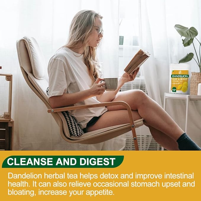 Premium Dandelion Leaf & Root Tea, Dandelion Herbal Tea for Liver Support, Antioxidant, Digestion and Immune Support, Traditional Diuretic Detox Tea, Caffeine Free, 40 Bags/80g