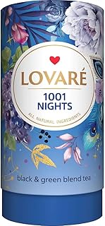 LOVARE 1001 Nights Tea Blend - 80 g (2.82 oz) Loose Leaf with 15 Paper Filters - Premium Black & Green Tea with Fruit & Flower Petals - Made in Ukraine (1001 Nights tea)