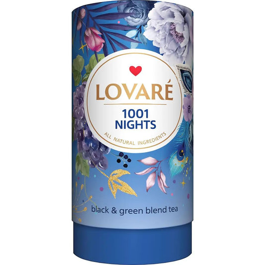 Lovare 1001 Nights Tea Blend - 80 g (2.82 oz) Loose Leaf with 15 Paper Filters - Premium Black & Green Tea with Fruit & Flower Petals