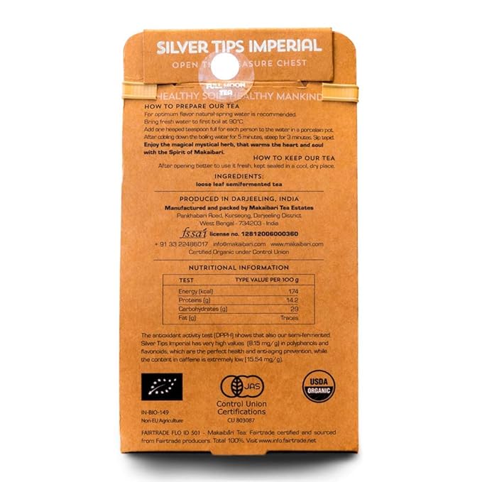 Makaibari Tea Treasures-Makaibari Silver Tips Imperial, Organic Oolong Handmade Whole Leaf Tea, 50 Grams