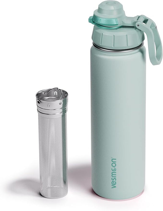 Vesmoon Vessence 24 Oz Stainless Steel Tea Infuser Bottle for Loose Leaf Tea, Water, Herbs, Fruits - Triple Layered Insulated