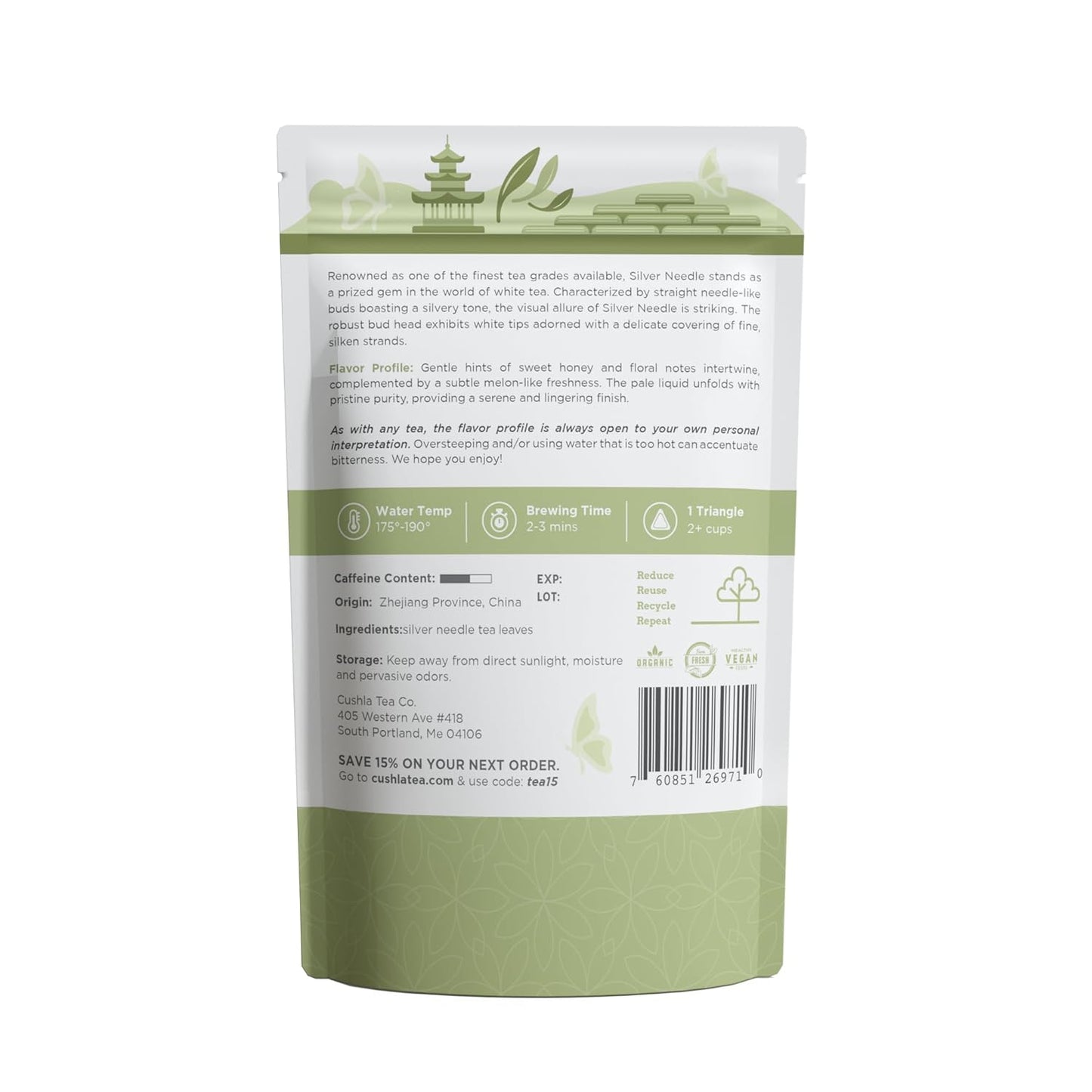 Premium White Silver Needle Tea Bags - Bai Hao Yinzhen Tea Triangles - Chinese Silver Tip White Tea - Low Caffeine Level