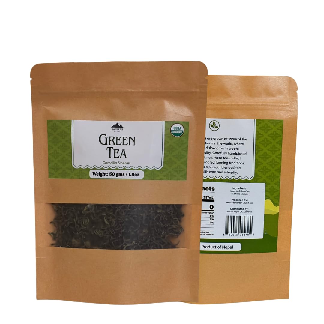 Sanskar Nepal - Green Tea, Superior Single-Origin Green Tea Leaves from Nepal, High-Altitude-Grown Loose Leaf Tea, 50 g/1.7 oz Bag Yields 25 Cups