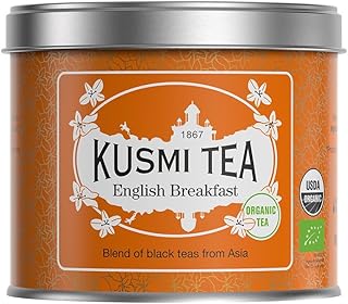 Kusmi Tea - English Breakfast Organic - Ceylon & Assam Black Tea - Smooth, Flavourful, Robust, Caffeinated - Loose Leaf - Tin Box of 3.5 oz