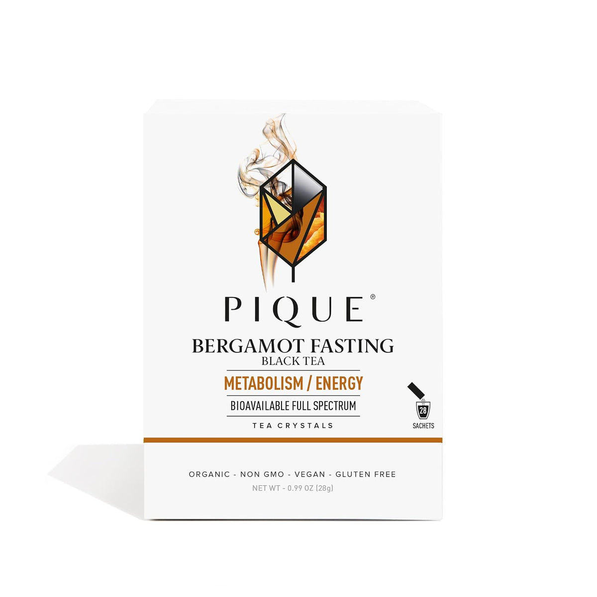 Pique Bergamot Black Tea Crystals - Support Healthy Digestion and Metabolism, High Caffeine Fasting Tea for Energy - 28 Single Serve Sticks