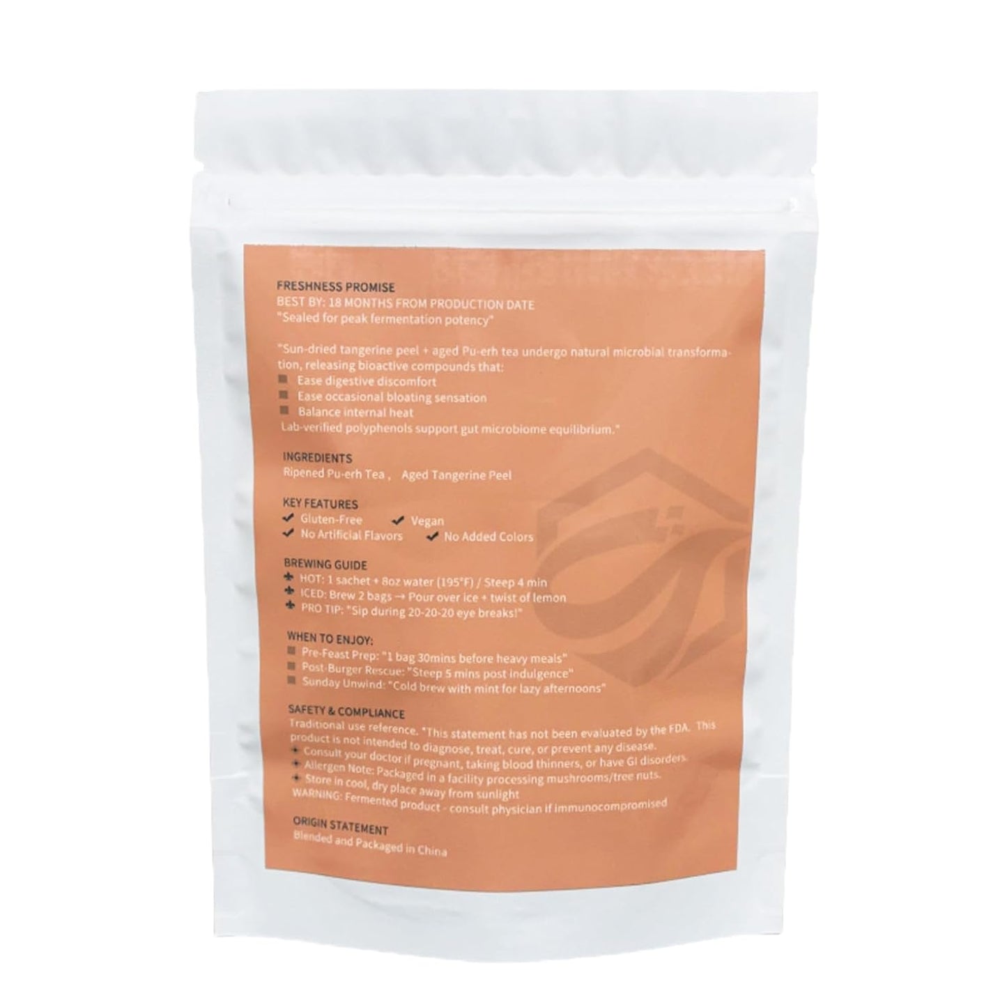 Tangerine Peel Puerh Tea Bags - Chenpi &amp; Puer Herbal Blend for Digestive Aid &amp; Wellness, Ripe fermented Tea with Natural Mandarin Aroma, Traditional Chinese Tea 2.12oz 20 Bags, AeroMind CloudTrade