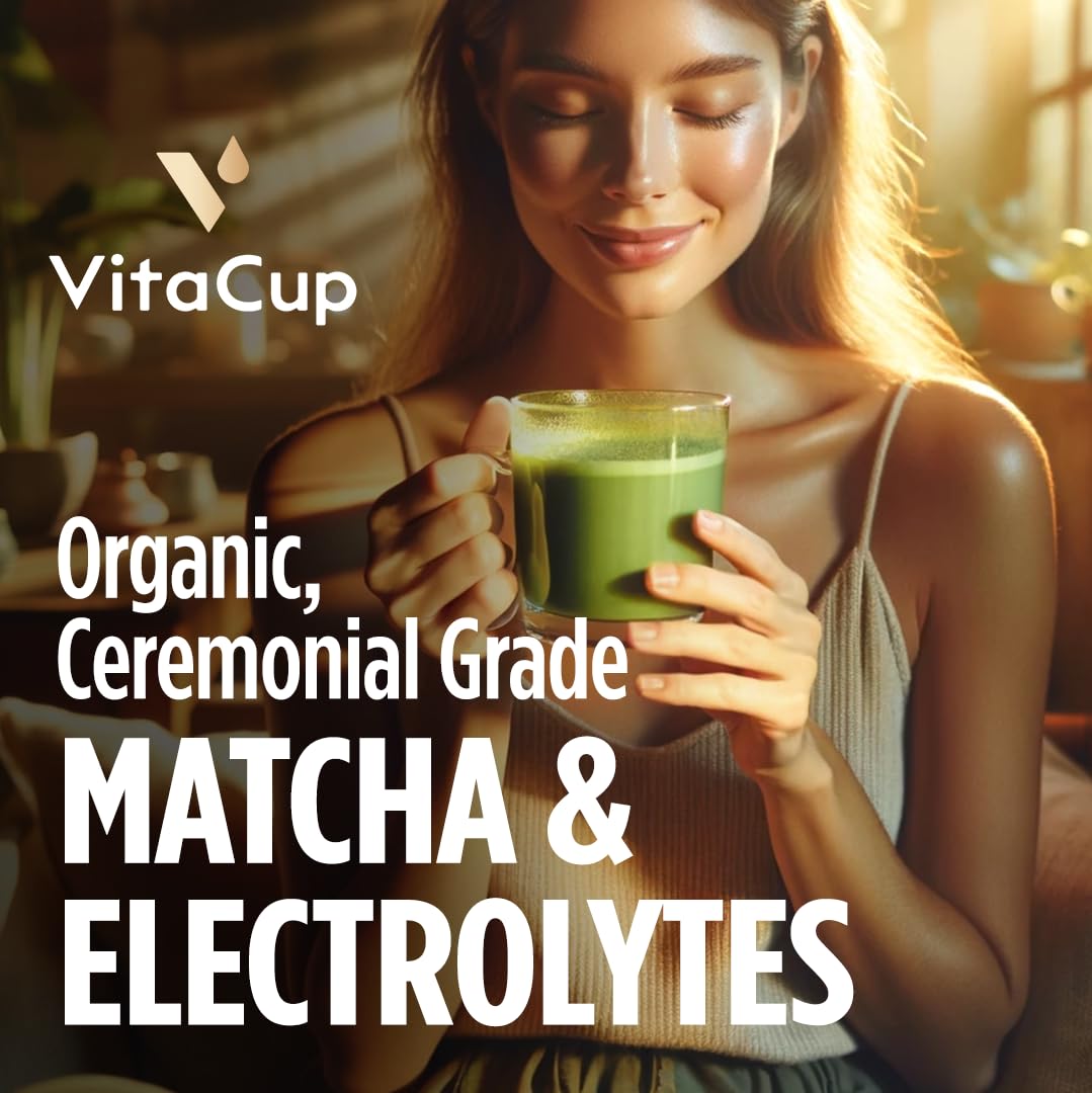 VitaCup Hydration Matcha Instant Packets w/Electrolytes, 10ct | for Natural Energy and Detox, w/Electrolytes, Ceremonial Grade Organic Matcha, Coconut Water, Pink Himalayan Salt, Magnesium