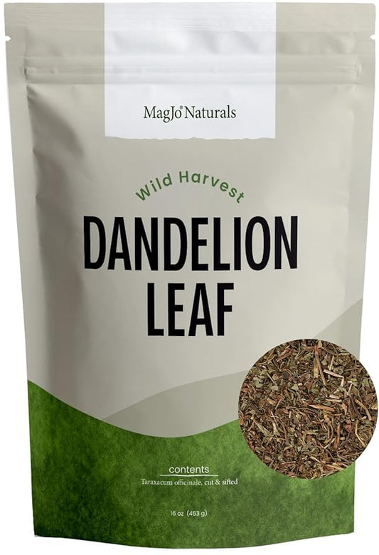 MagJo Naturals Wild-Harvest Dandelion Leaf (16 ounces) Cut & Sifted, Non-irradiated, Taraxacum officinale, Bulk 1 Pound, herbal infusion