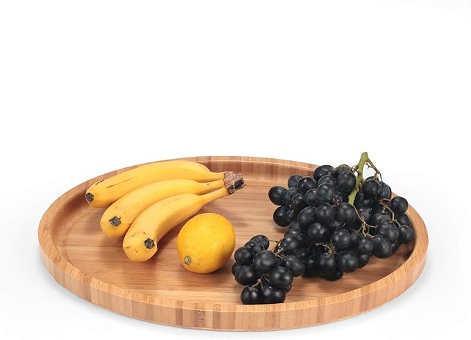 Bamber Large Size Bamboo Serving Tray, Oval, 15.5 x 11.8 x 0.8 Inches