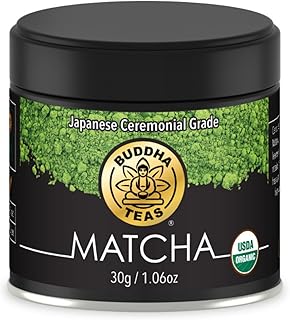 Buddha Teas - Organic Matcha Powder - Japanese Ceremonial Grade - For Health & Wellbeing - With Antioxidants & Minerals - Clean Ingredients - Caffeinated - OU Kosher - 30g Tin