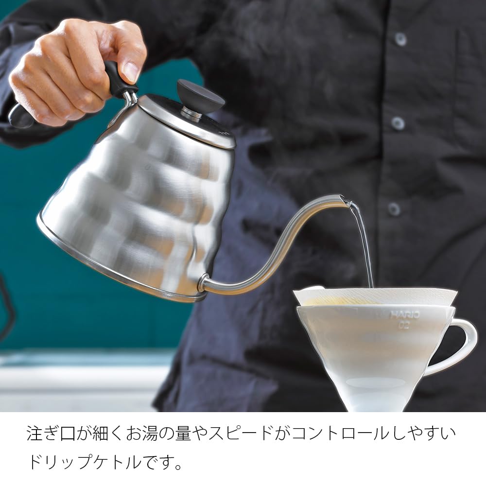 Hario V60 "Buono" Drip Kettle Stovetop Gooseneck Coffee Kettle 1.2L, Stainless Steel, Silver
